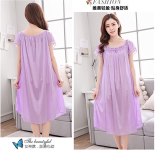 胖MM宽大女士夏季加肥冰丝短袖中长家居特大码200斤220斤5XL睡裙