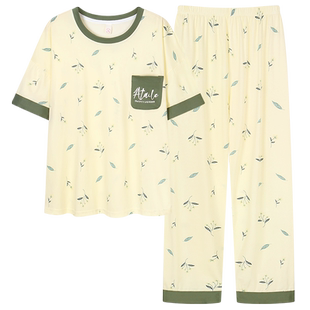 薄款 长裤 睡衣女夏季 纯棉短袖 家居服 特大码 220斤240斤6XL宽松套装