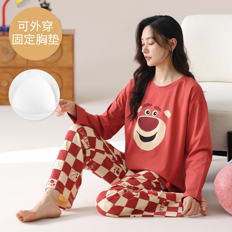 带胸垫纯棉睡衣200斤特大码女士