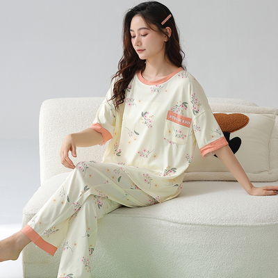 睡衣女款夏天纯棉短袖长裤5XL6XL夏季可外穿家居服220斤240斤套装