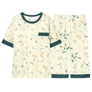 胖MM200斤5XL240斤6XL家居服 加肥特大码 睡衣女纯棉夏季 短袖 七分裤