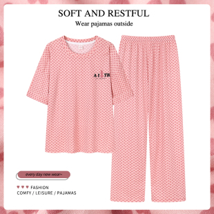 宽松胖MM200斤家居服220斤240斤6XL 夏季 加大码 纯棉睡衣女短袖 长裤