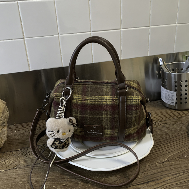 秋冬季高级感复古格子手拎