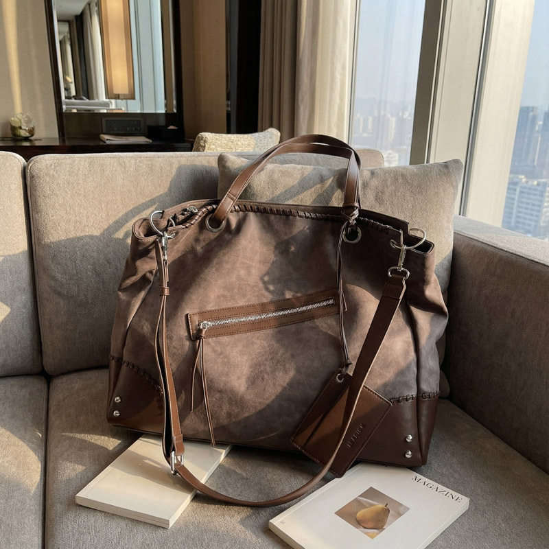 复古磨砂托特包女大容量通