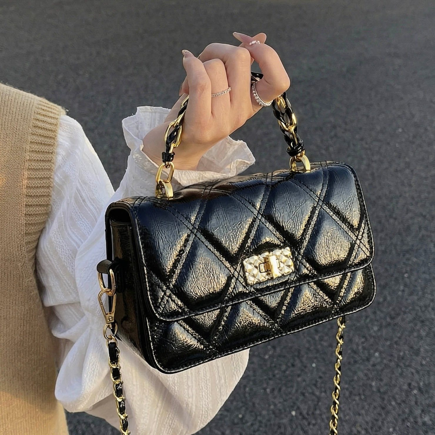 小香风菱格链条包女小方包2026春季新款潮时尚百搭日常通勤斜挎包,箱包皮具/热销女包/男包,单肩包,淘宝优惠券,粉丝福利购,淘宝优惠卷