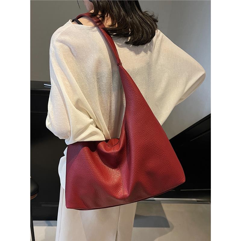 红色大包包女士2025新款简约复古通勤单肩托特包大容量结婚新娘包