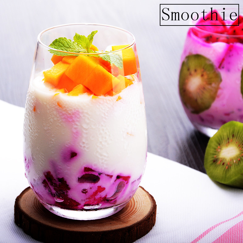 日式ins网红思慕雪杯子 个性玻璃慕斯杯大肚杯梅森杯果汁杯奶昔杯