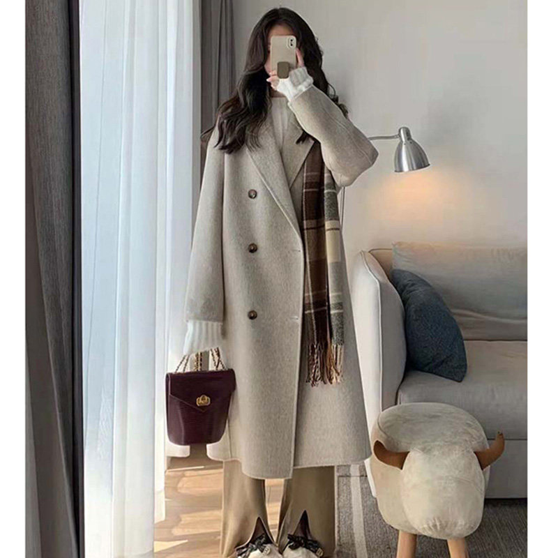 燕麦色毛呢外套女2023秋冬新毛呢外套