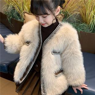 2025新款女童皮草外套冬装儿童时尚小香风棉服毛毛衣仿狐狸毛