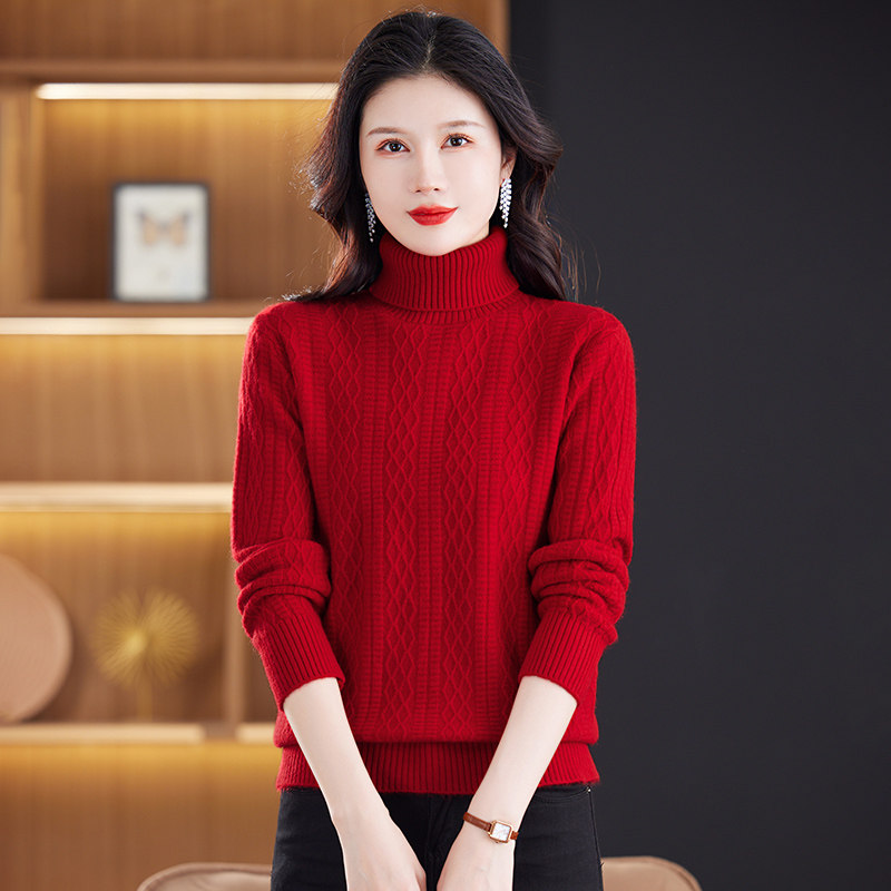 高领毛衣女士秋冬季时尚保暖宽松显瘦套头内搭红色针织打底衫上衣,女装/女士精品,毛衣,淘宝优惠券,粉丝福利购,淘宝优惠卷