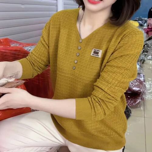 时尚韩版宽松v领套头针织衫毛衣