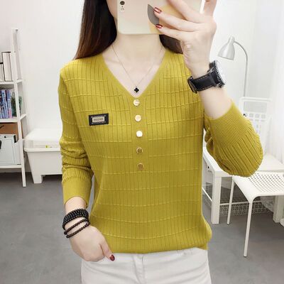 韩版显瘦时尚V领百搭毛衣打底衫