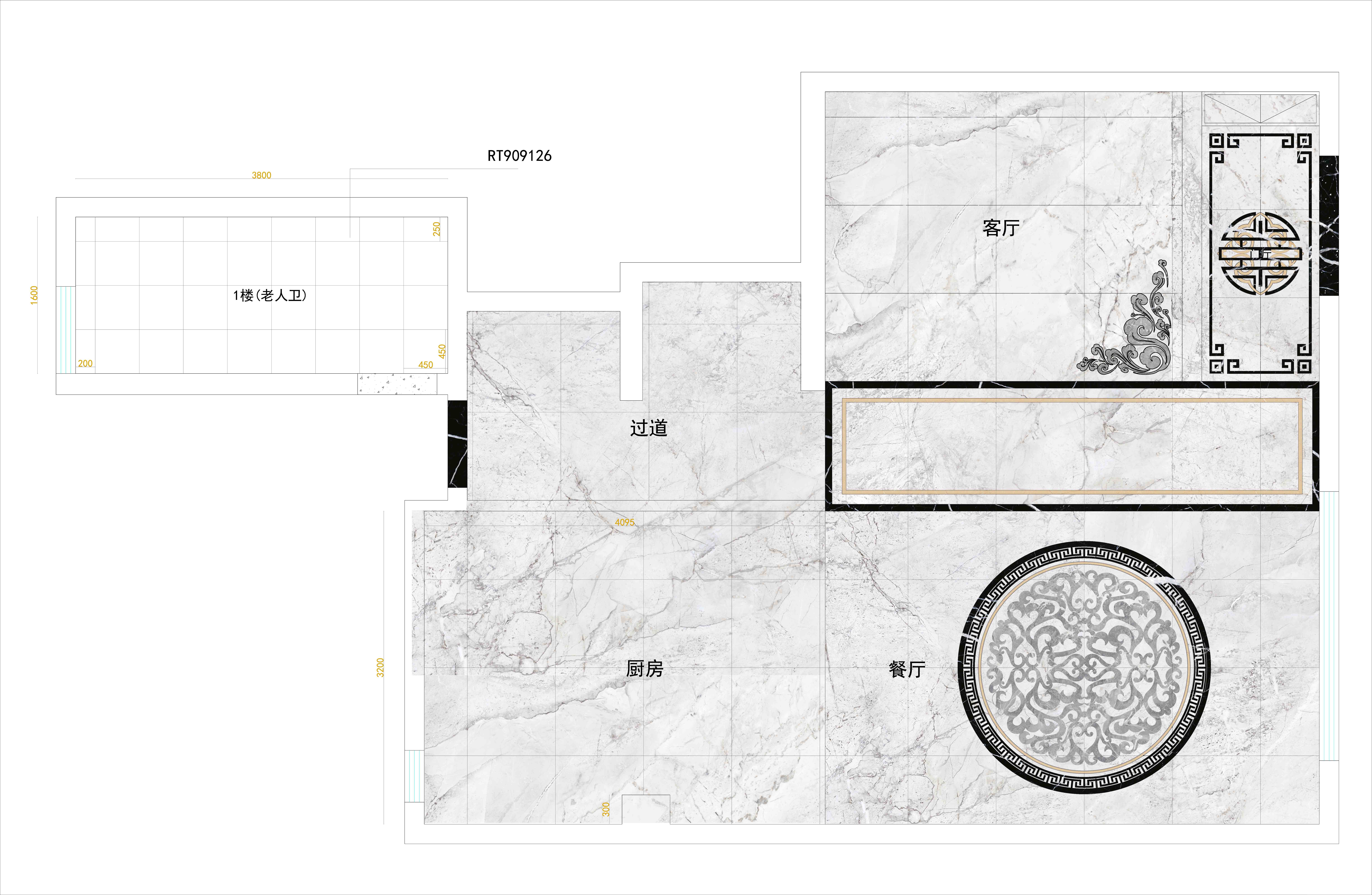 水刀拼花设计瓷砖铺贴设计全景效果图设计全屋水刀拼花设计