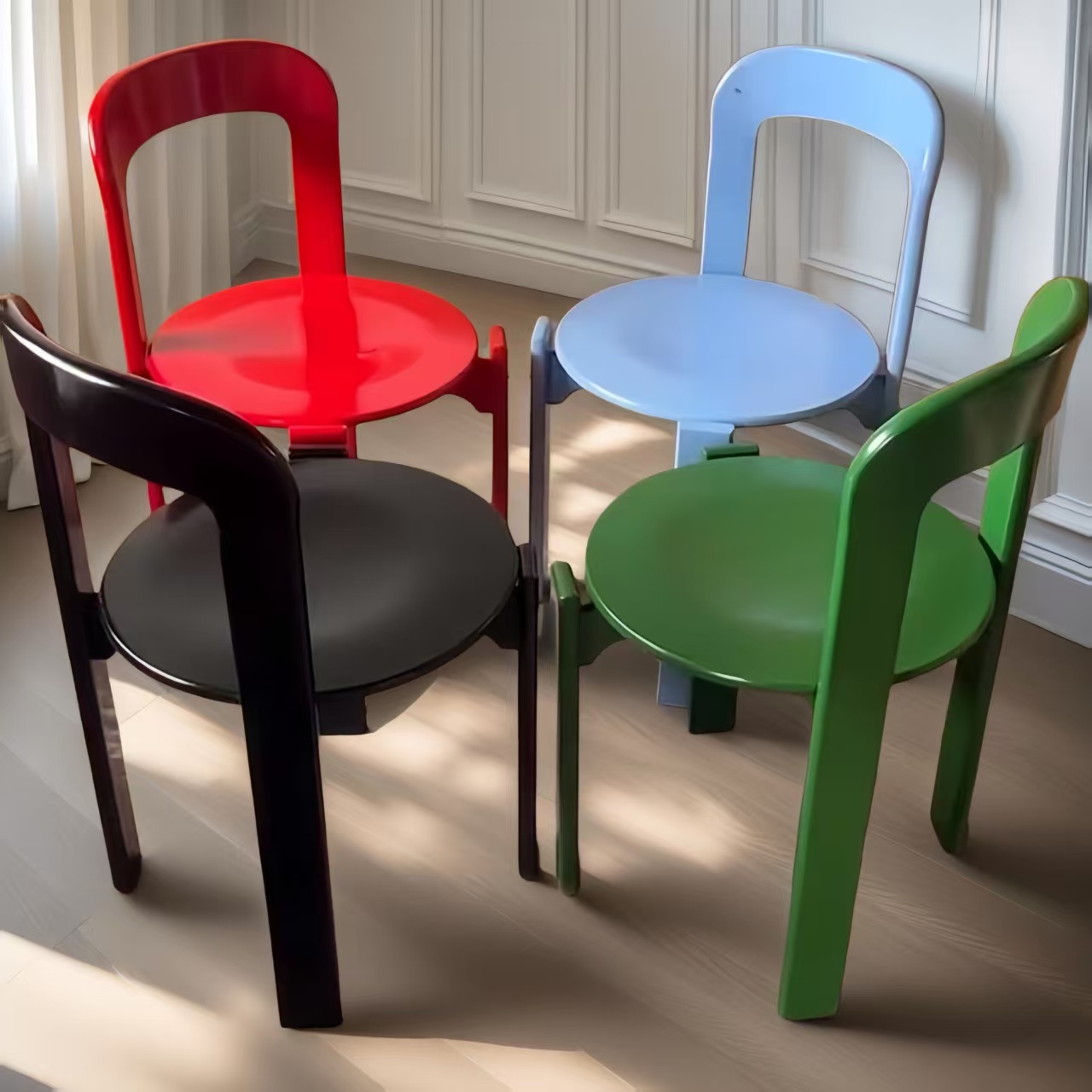 北欧简约实木中古餐椅家用设计师客厅靠背彩色多巴胺奶油雷伊椅子