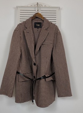 法国M家22秋新款女装法式时髦羊毛廓形千鸟格毛呢外套MFPOU00890