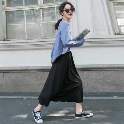 港味文艺复古裙 2018秋季新款裙子chic长裙针织中长裙百搭半身裙