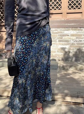 燃燃家新双拼色小鱼尾真丝花卉碎花半身裙(含100真丝)YS146-G336