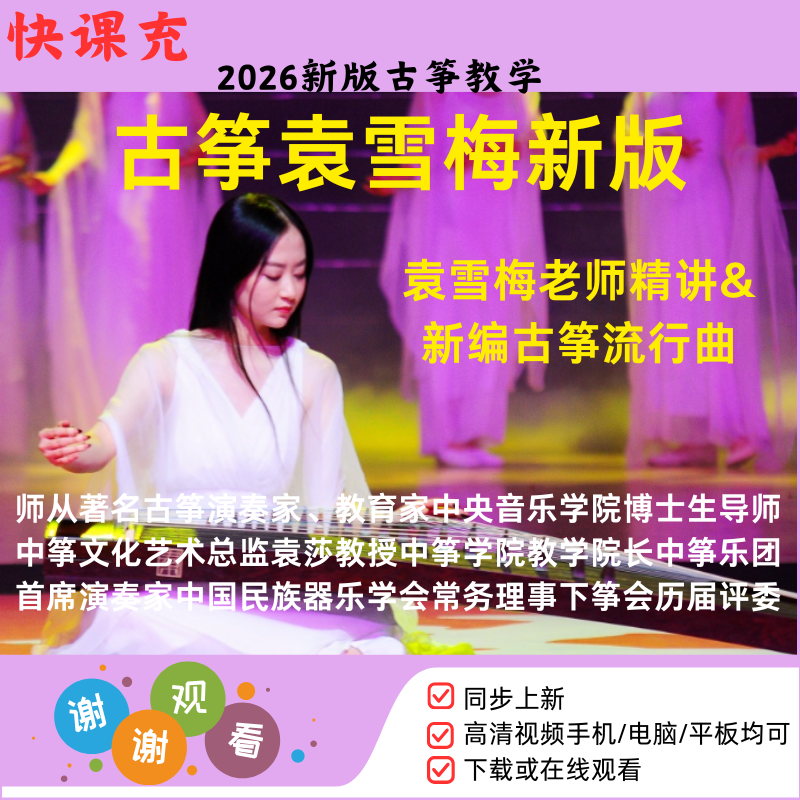 新版古筝视频教程零基础自学袁莎1-10级考级入门精讲网课教学课程