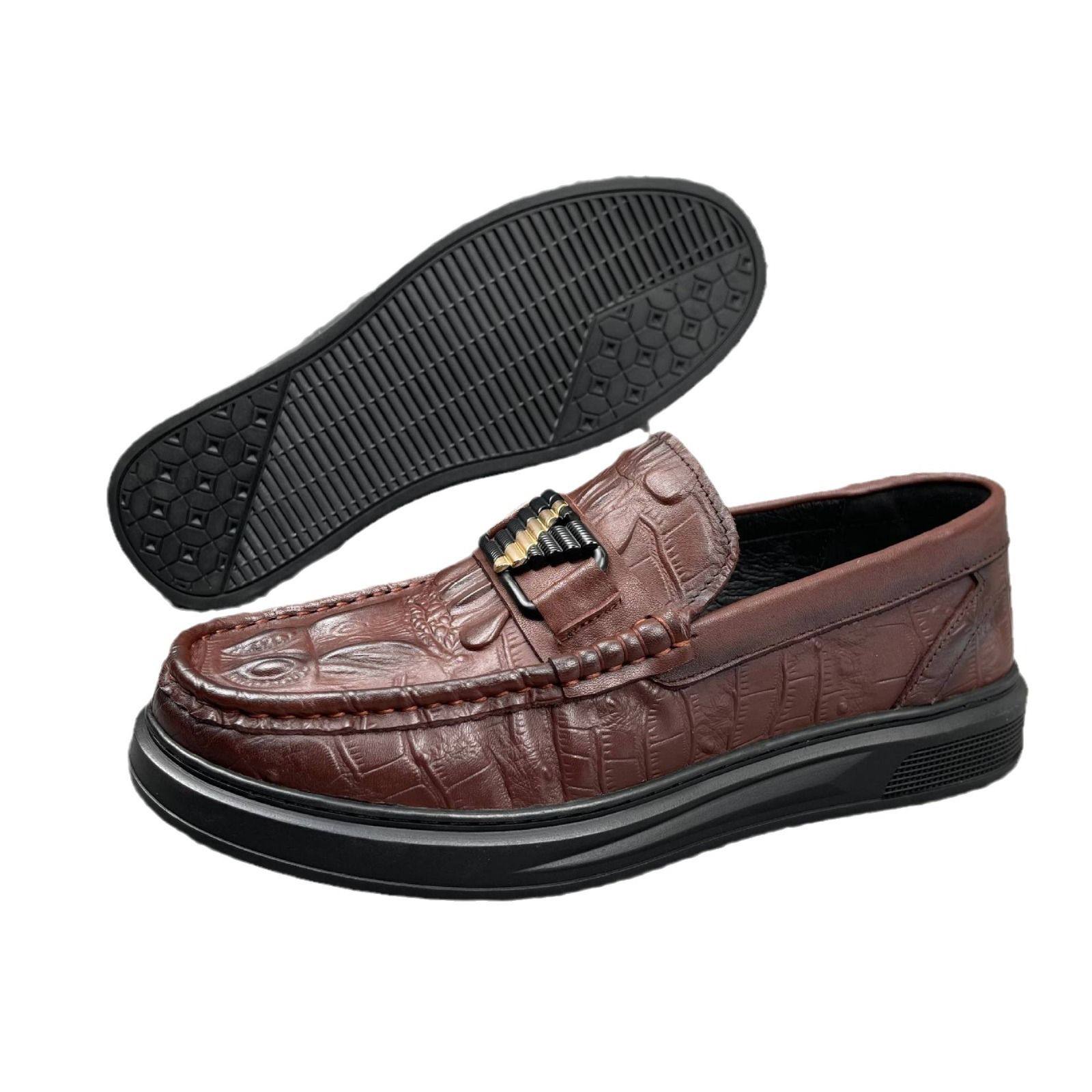 头层牛皮男士皮鞋豆豆鞋真皮男款休闲皮鞋中年乐福鞋爸爸男鞋鞋子