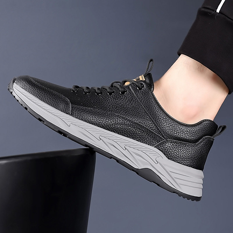 头层牛皮2024秋季新款男士运动休闲皮鞋真皮透气男款男鞋厚底鞋子