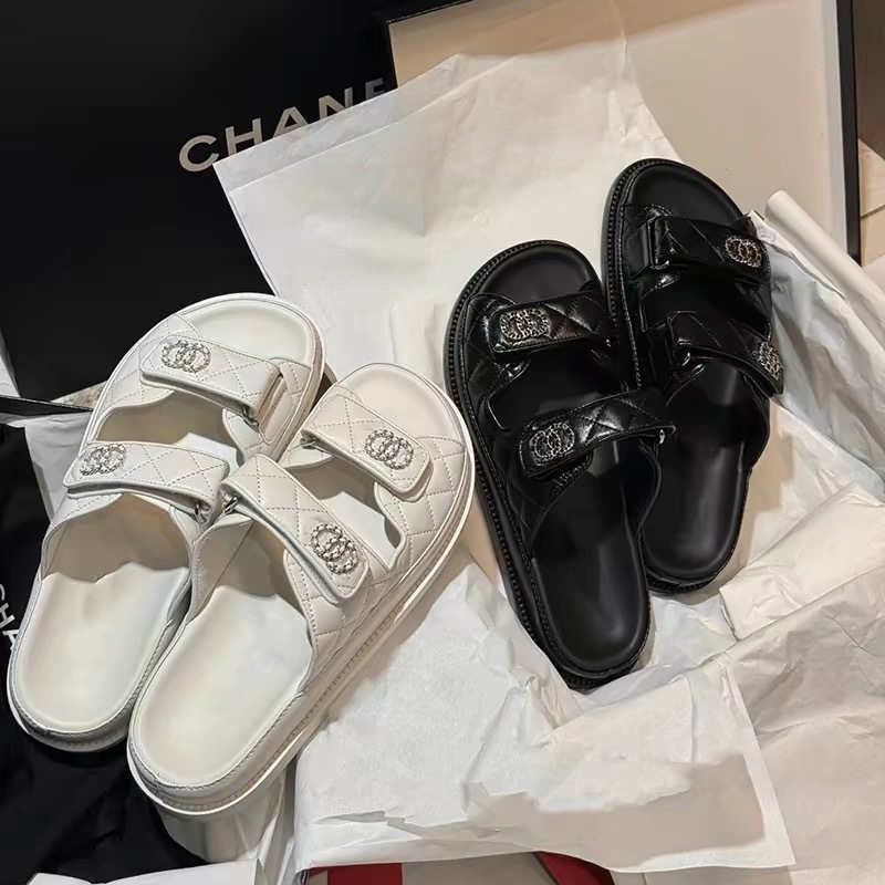 小香风魔术贴拖鞋女2024新款真皮罗马沙滩凉鞋露趾百搭平底半拖鞋,女鞋,其他拖鞋,淘宝优惠券,粉丝福利购,淘宝优惠卷