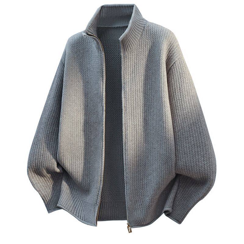 开衫毛衣男款春秋季高街立领宽松休闲百搭青少年帅气针织衫上衣