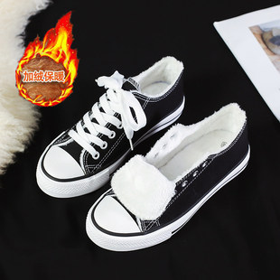 工作鞋 女加绒休闲学生胶鞋 冬季 保暖棉鞋 M01 新款 硫化鞋 低帮帆布鞋