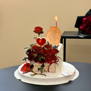 214情人节快乐玫瑰花信封蛋糕装饰情侣表白发光爱心蜡烛甜品插件