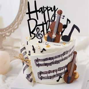 音乐乐器蛋糕装饰创意架子鼓爵士鼓摆件网红小提琴生日甜品台布置