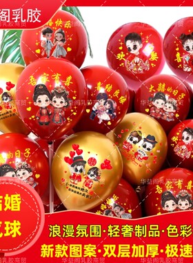 新款加厚结婚气球彩色图案婚礼婚庆浪漫布置婚房新房场景装饰双层