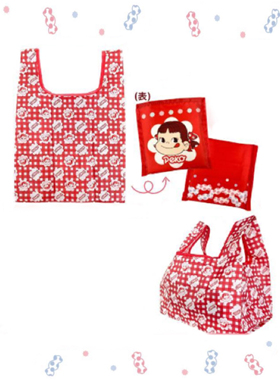 日系牛奶妹 红色格子满印 折叠背心袋 购物袋 环保袋