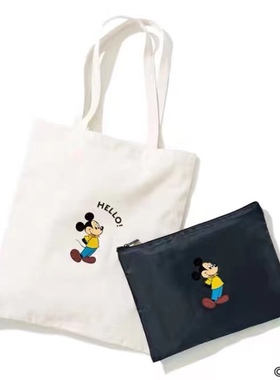 杂志附录 经典米.奇 学生白色帆布单肩包 配黑色小物收纳包