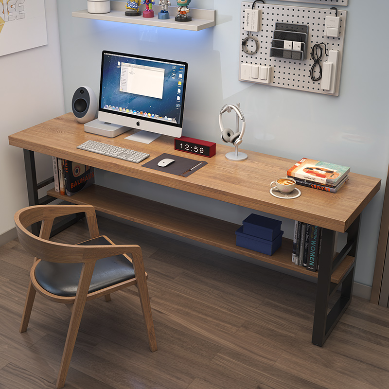 实木电脑桌双层书桌写字桌学生双人 超窄书桌 50cm宽书桌45cm窄款