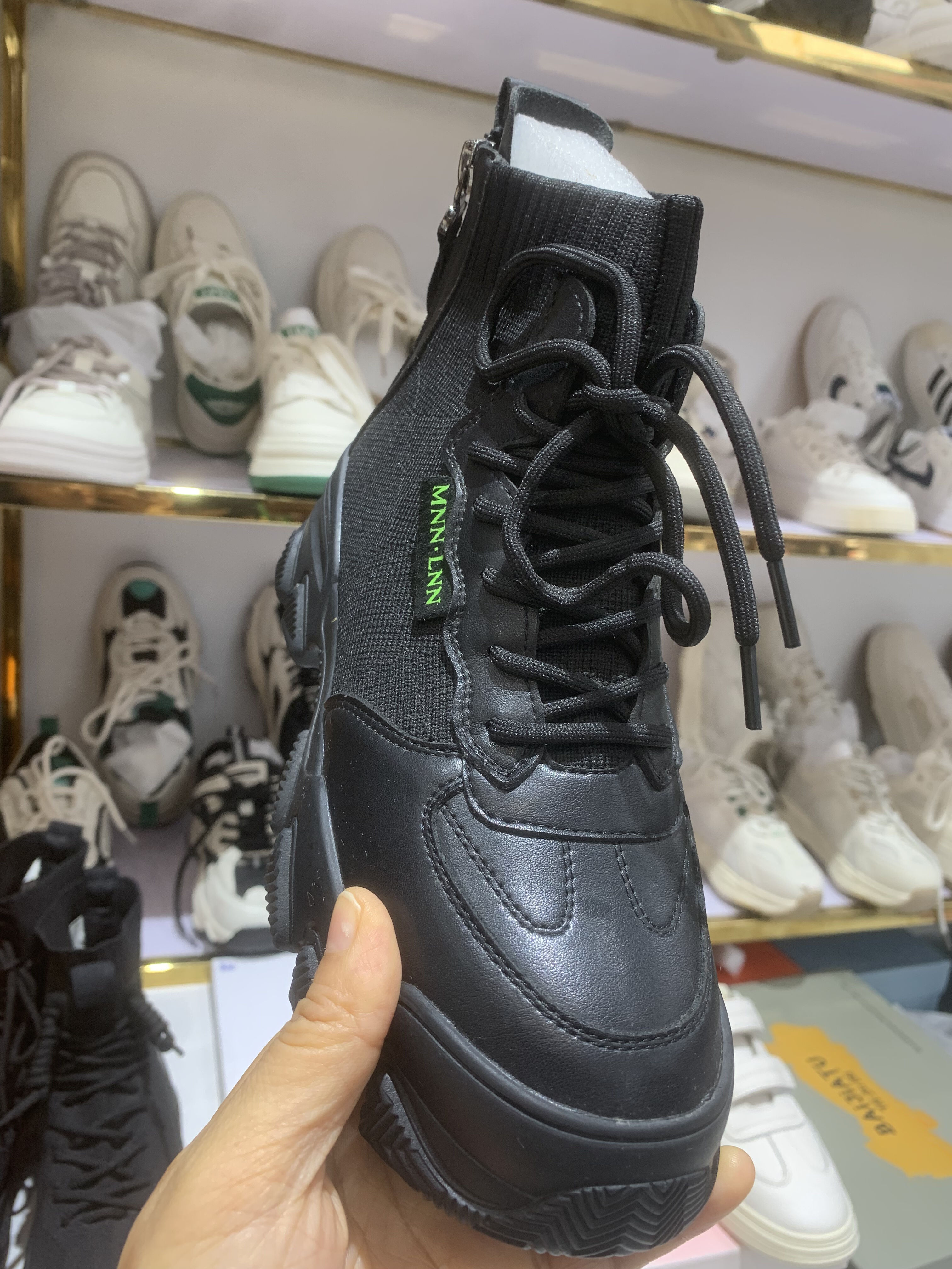 牛皮梭织拼接休闲鞋踝靴新款秋款马丁靴短款女针织平底冬款短靴