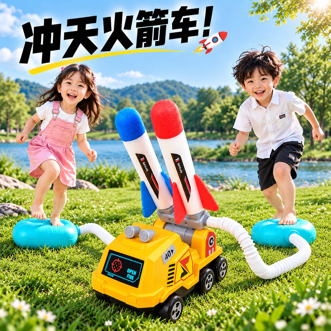 儿童脚踩冲天小飞箭玩具男女孩发射器火箭队模型宝贝户外运动发光