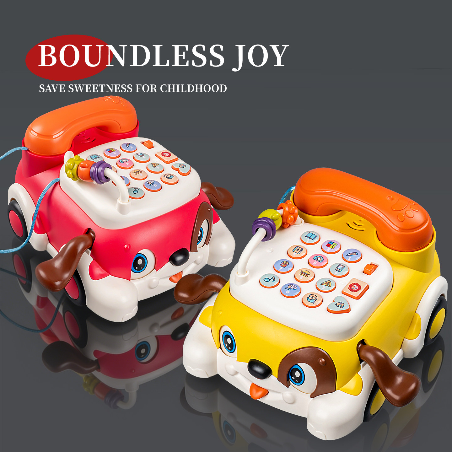 电话车儿童仿真小狗模型婴儿益智早教多功能学习机2宝宝1音乐座机