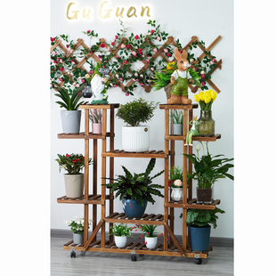 实木客厅阳台多层落地式 花架子室内可移动绿萝植物花盆置物架子