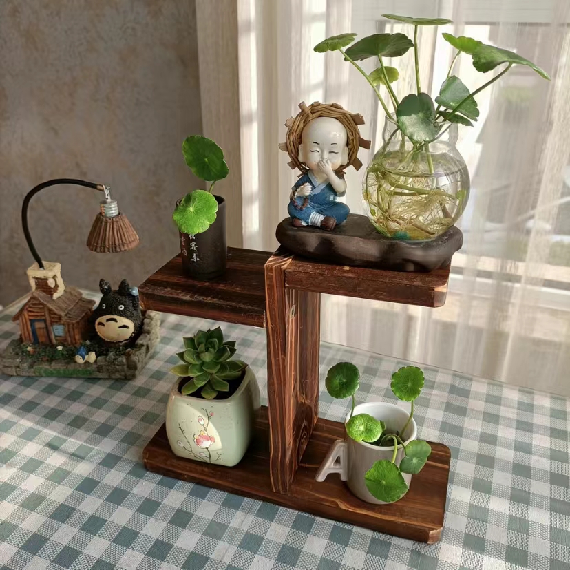辈辈爱实木碳化防腐小花架办公桌面飘窗迷你型多盆栽花盆植置物架