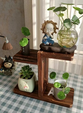 辈辈爱实木碳化防腐小花架办公桌面飘窗迷你型多盆栽花盆植置物架