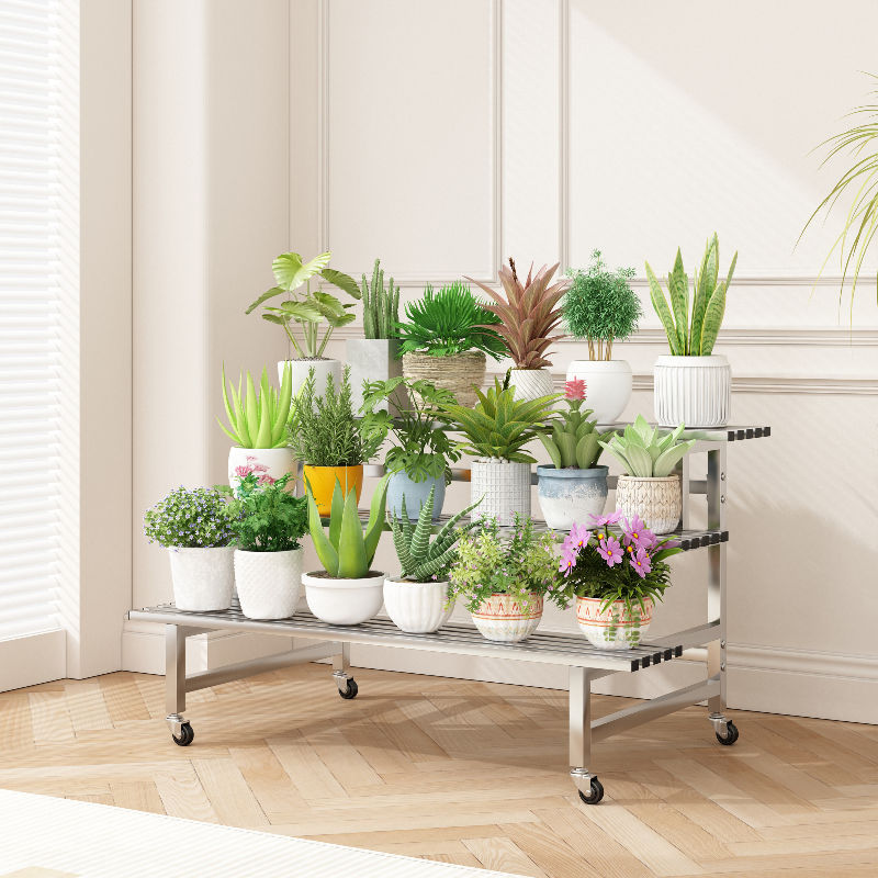 室内带轮可移动不锈钢花架阳台阶梯多层置物架户外多肉绿萝花盆架