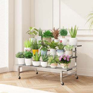 室内带轮可移动不锈钢花架阳台阶梯多层置物架户外多肉绿萝花盆架