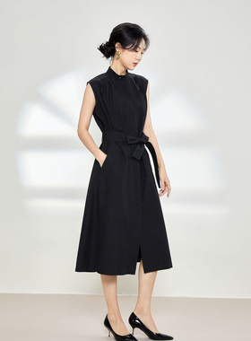 欧洲战2025春夏新款女装黑色无袖连衣裙简约风格宽松版型春秋款