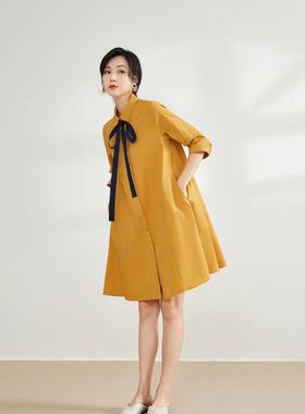 法式复古连衣裙中长女士新款早春洋气减龄宽松显瘦遮肚子衬衫裙