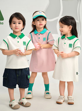 2026年夏季新款女童POLO领口连衣裙男童休息短袖T恤