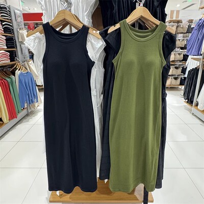 罗纹无袖Bra连衣裙背心针织带