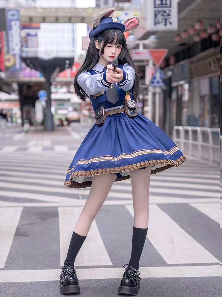 可爱朱迪兔子警官成人亲子cos洛丽塔连衣裙迪士尼正品万圣节女装
