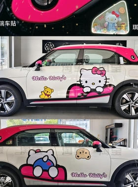 适用宝马mini cooperF55卡通Kitty猫车贴纸 特斯拉海鸥凯蒂猫拉花
