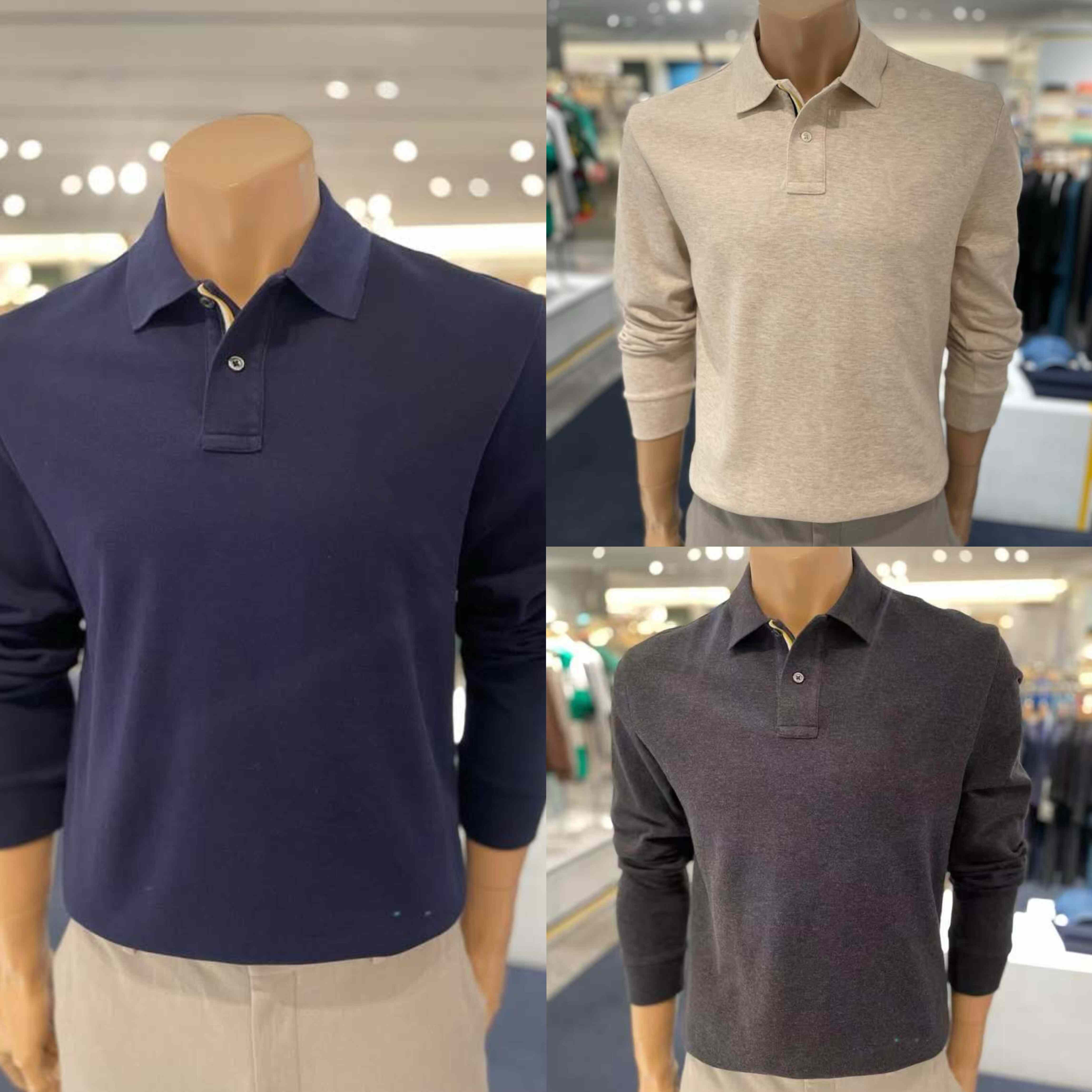 商务绅士！25年秋款高克重横机织弹力珠地棉翻领长袖Polo衫