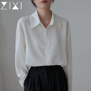 大学生通勤OL抗皱白衬衣不易皱设计感小众 正装 面试白色衬衫 女长袖