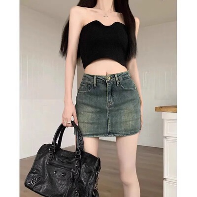 美式辣妹防走光牛仔半身裙女春秋2024新款大码胖妹妹显瘦包臀短裙